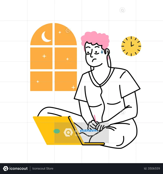 Man working till late hours  Illustration
