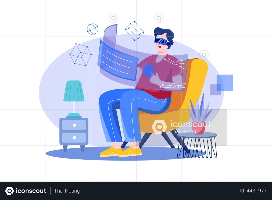 Man working using VR tech  Illustration