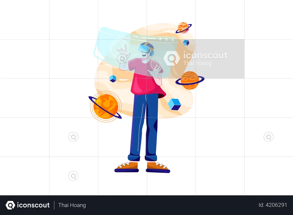 Man working using VR tech  Illustration