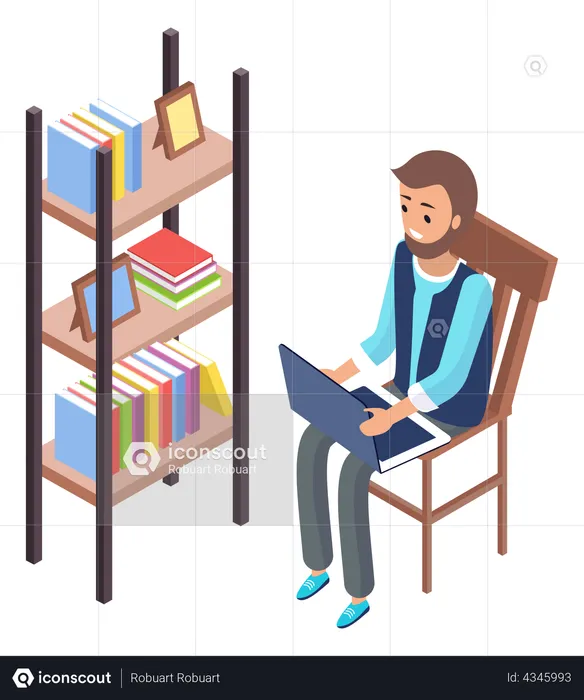 Man working while sitting at home  Illustration