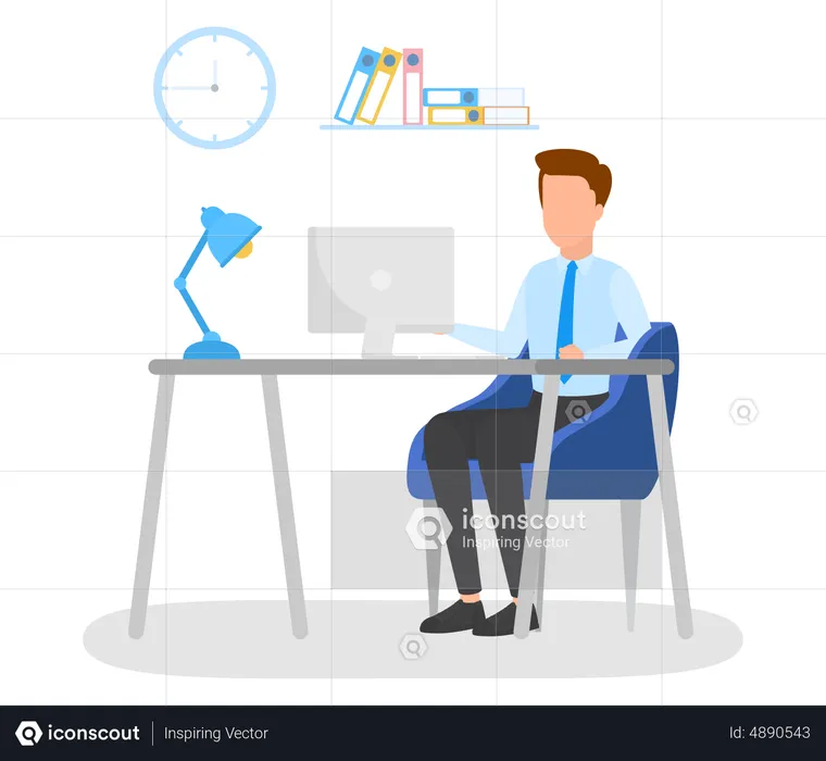 Man working while sitting at office desk  Illustration