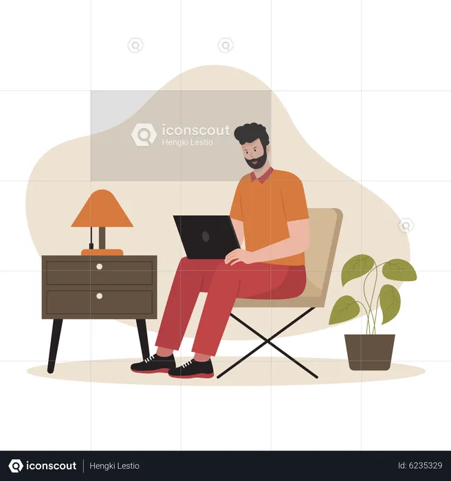 Man working while sitting on chair  Illustration