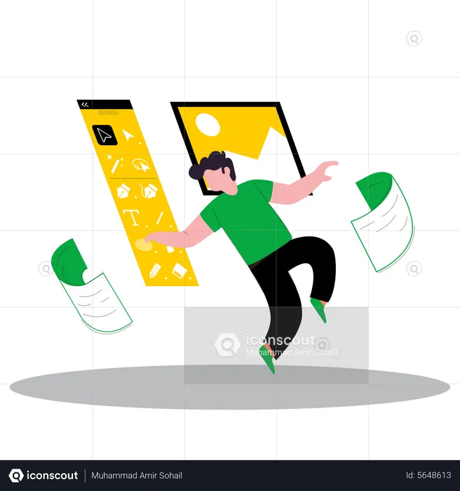 Man working with graphics tool  Illustration
