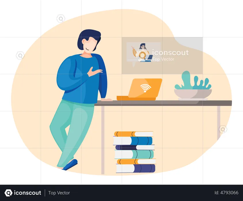 Man working with his colleagues on internet  Illustration