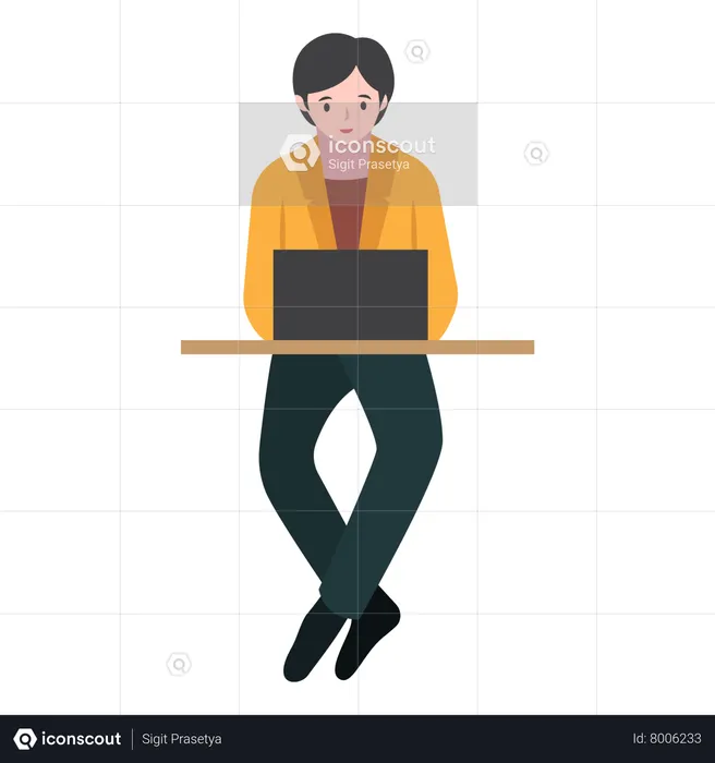 Man Working with Laptop  Illustration