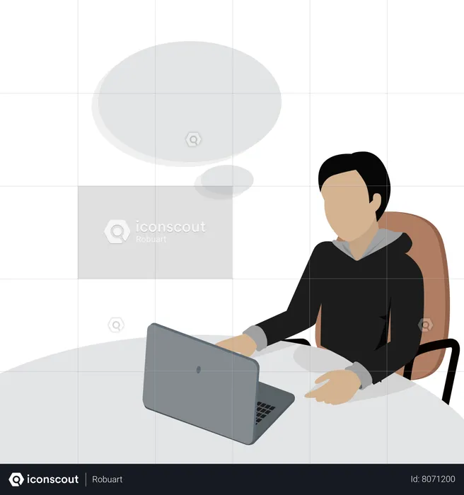 Man Working with Laptop in Office  Illustration