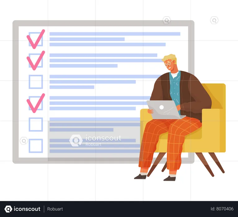Man working with planning list  Illustration