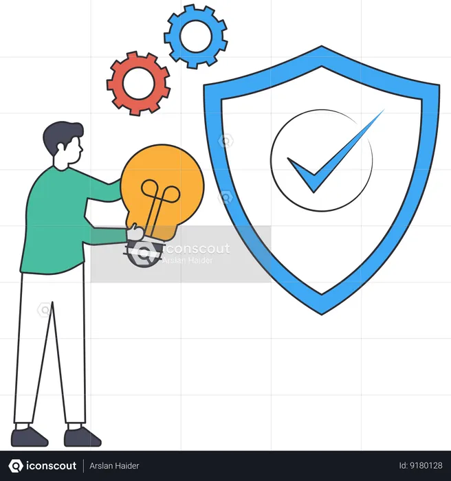 Man working with Secure idea  Illustration