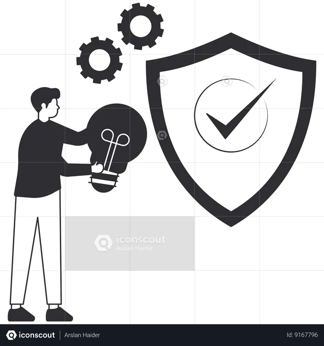 Man working with Secure idea  Illustration