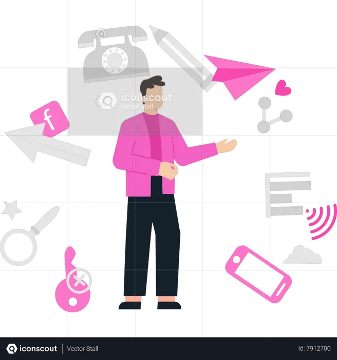 Man working with social media  Illustration