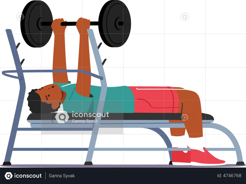 Man Workout with Barbell Lying on Bench  Illustration