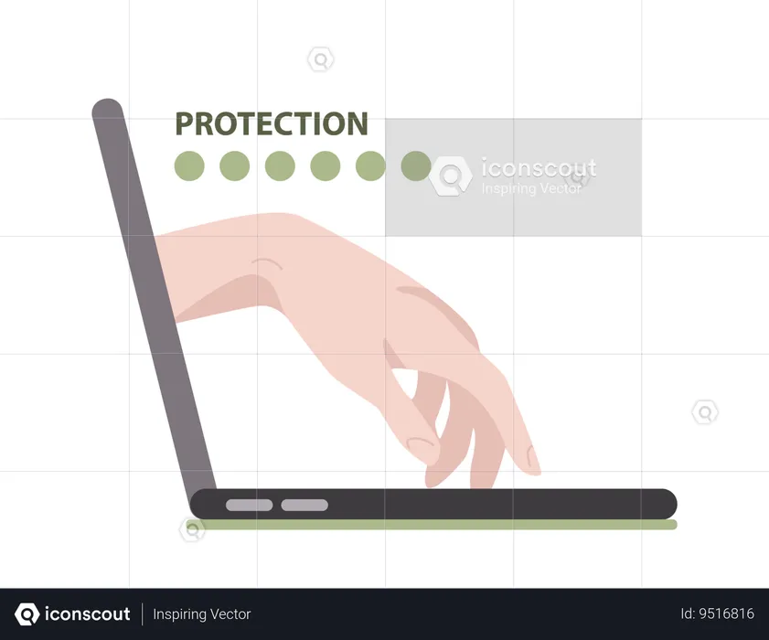 Man works on computer protection  Illustration