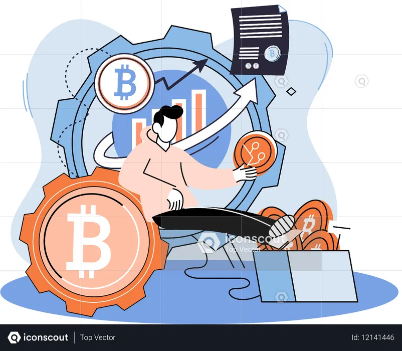 Man working on cyebr banking  Illustration