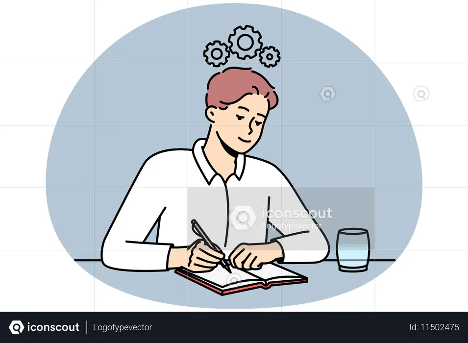 Man write in notebook generating ideas  Illustration
