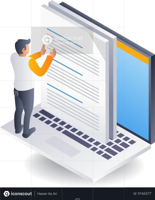 Man writing a blog content article  Illustration