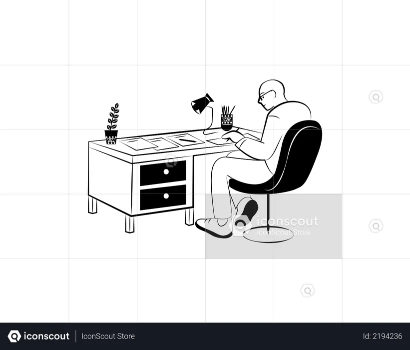 Man writing book on deskook  Illustration