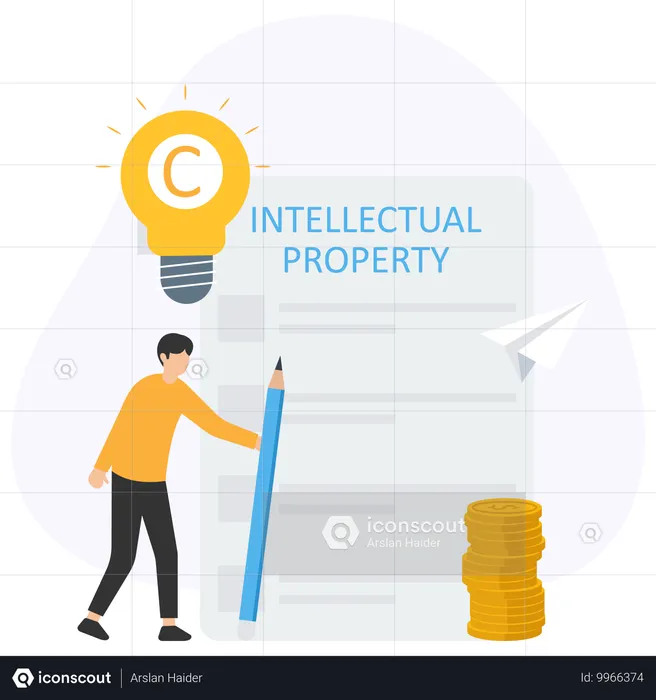 Man writing intellectual property  Illustration