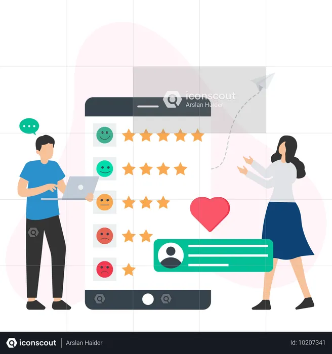 Mana and woman giving Customer feedback  Illustration