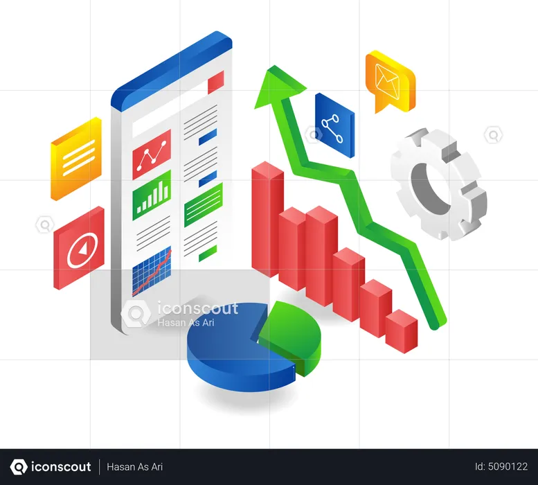 Manage investment data analytics through mobile phone  Illustration