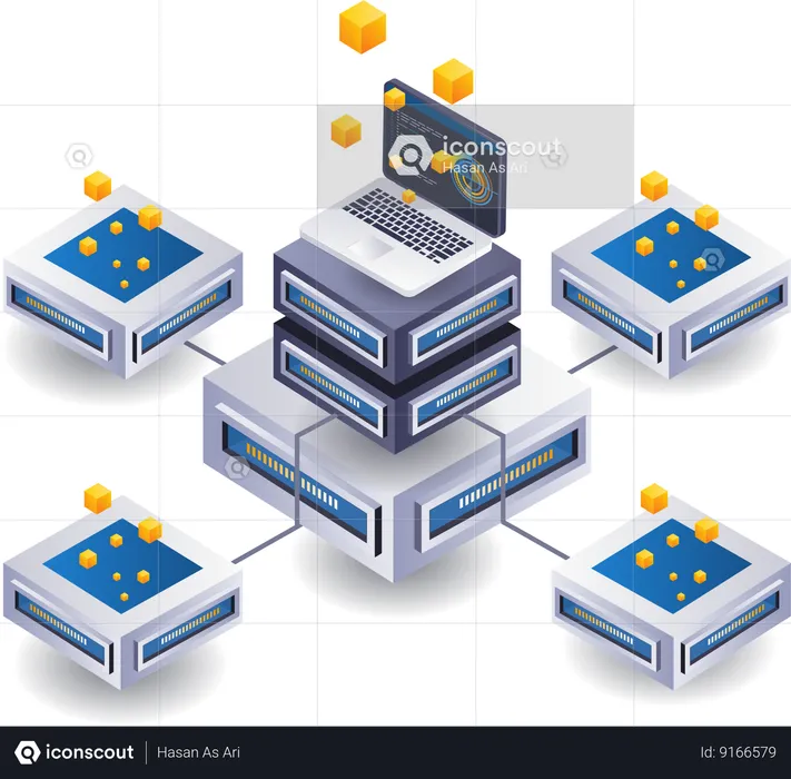 Management business blockchain server technology  Illustration