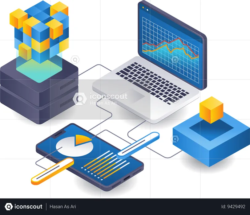 Management business blockchain technology analysis data  Illustration