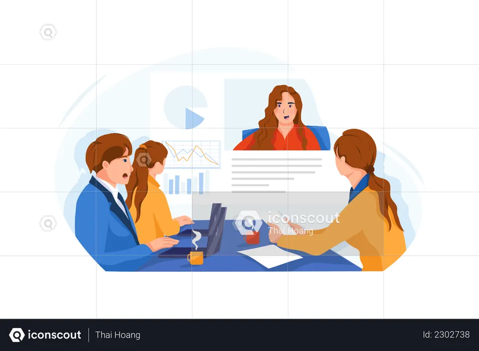 Management team working on finance account  Illustration