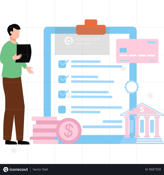 Manager checks the loan document  Illustration