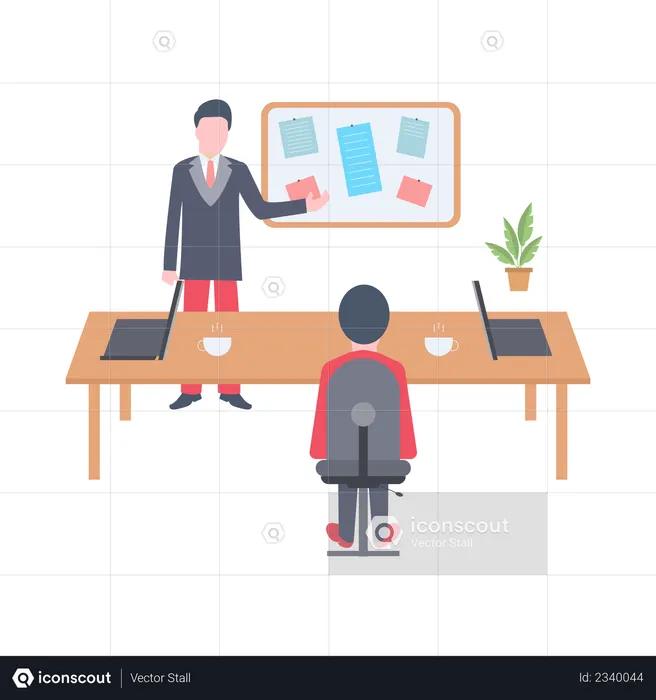 Manager giving presentation on workflow  Illustration