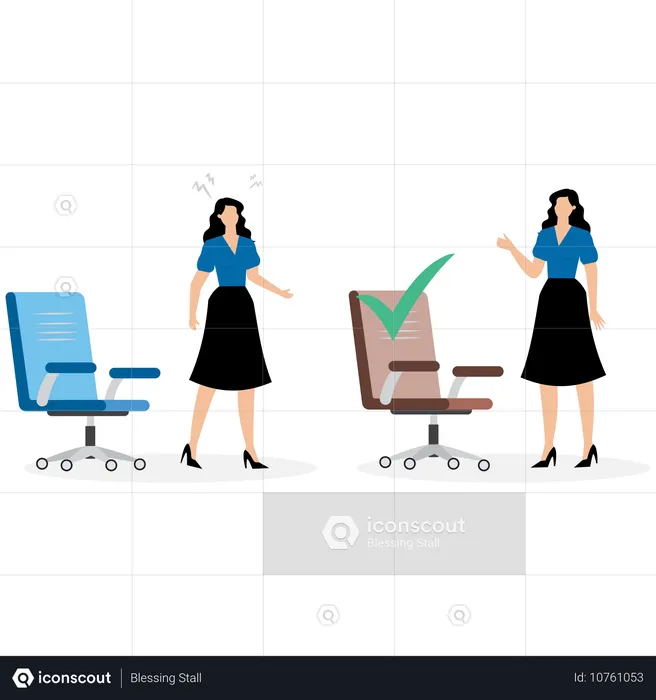 Manager hand helping employee to select office chair for work  Illustration