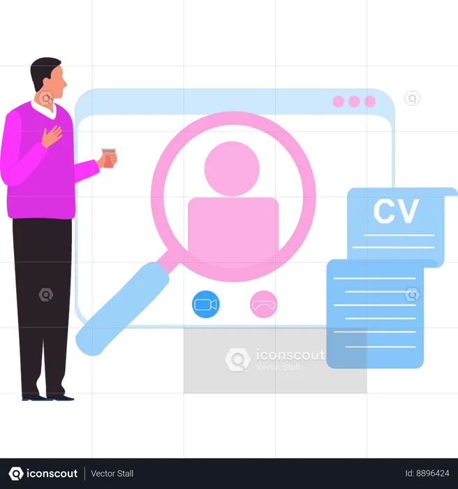 Manager is looking at a profile on a web page  Illustration