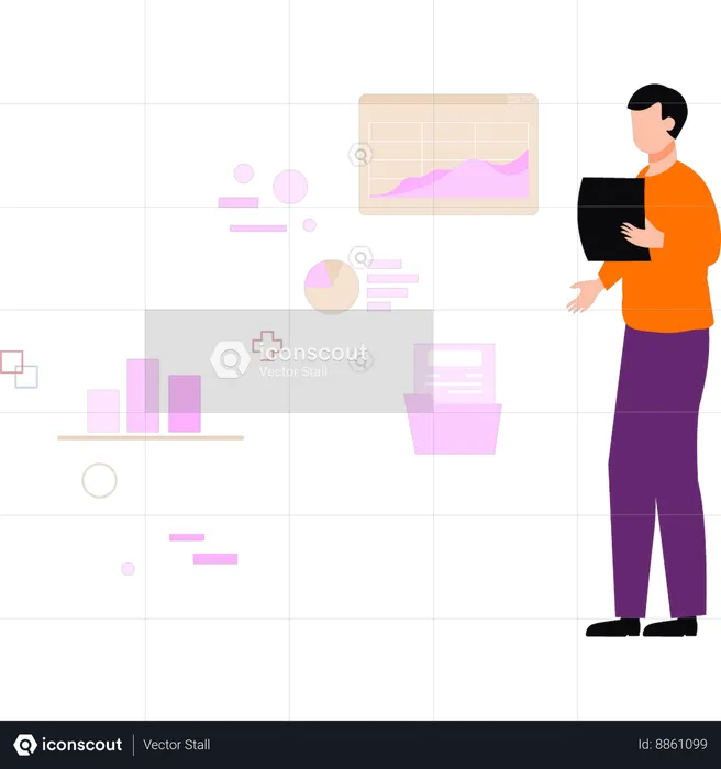 Manager is viewing market data report  Illustration