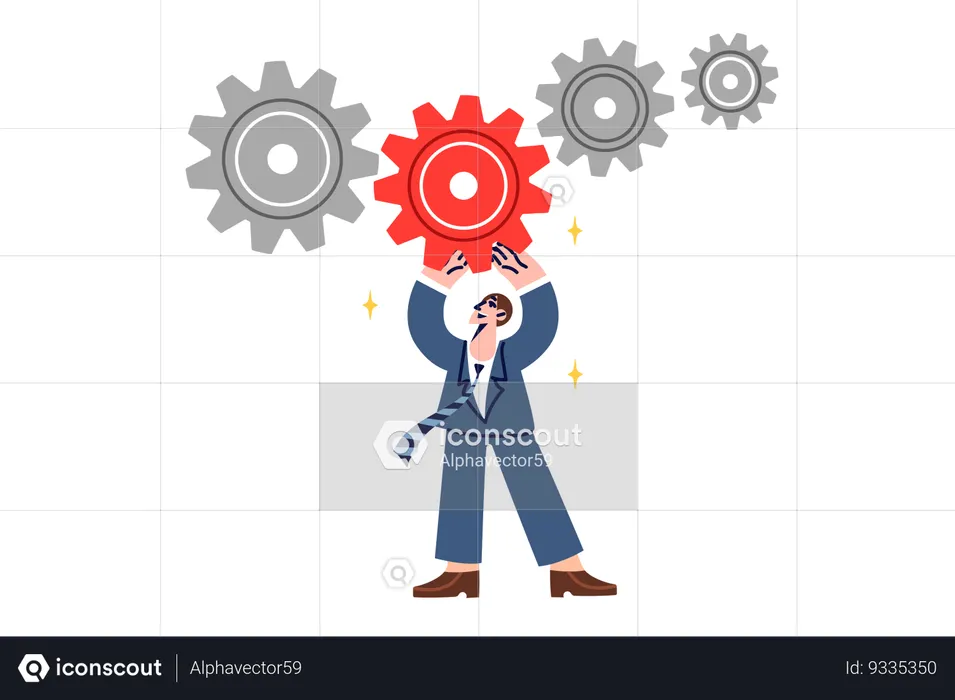 Manager of manufacturing company replaces damaged gear  Illustration