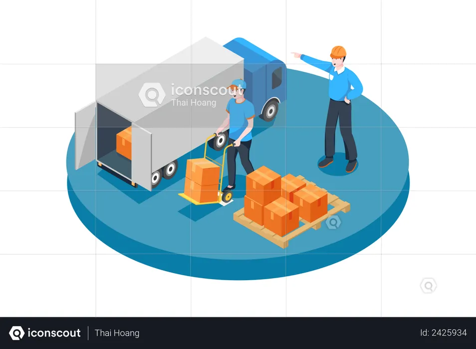 Manager ordering worker to put boxes in truck  Illustration