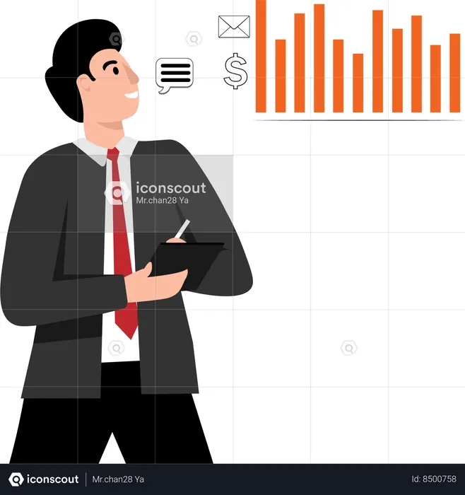 Manager presents analysis charts  Illustration