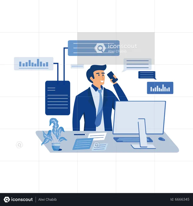 Manager speaking to client during business call  Illustration
