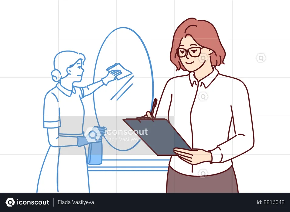 Manager supervises housekeeping services  Illustration