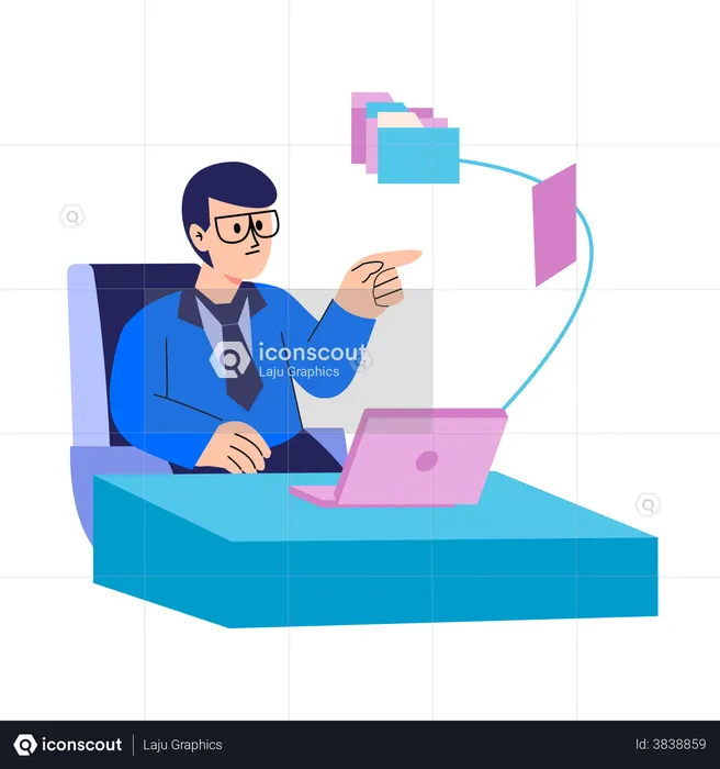 Manager uploading business file to secure folder  Illustration