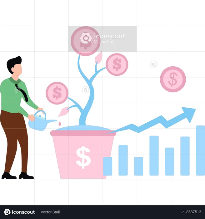 Manager waters money plant  Illustration