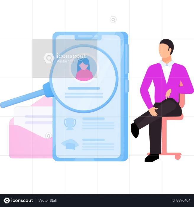 Manger is viewing profile on mobile  Illustration