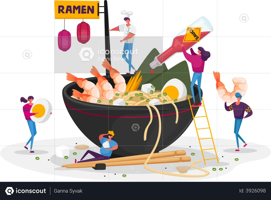 Manger un bol de ramen  Illustration