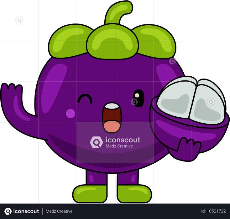 Mangosteen Mascot holding Mangosteen slice  Illustration