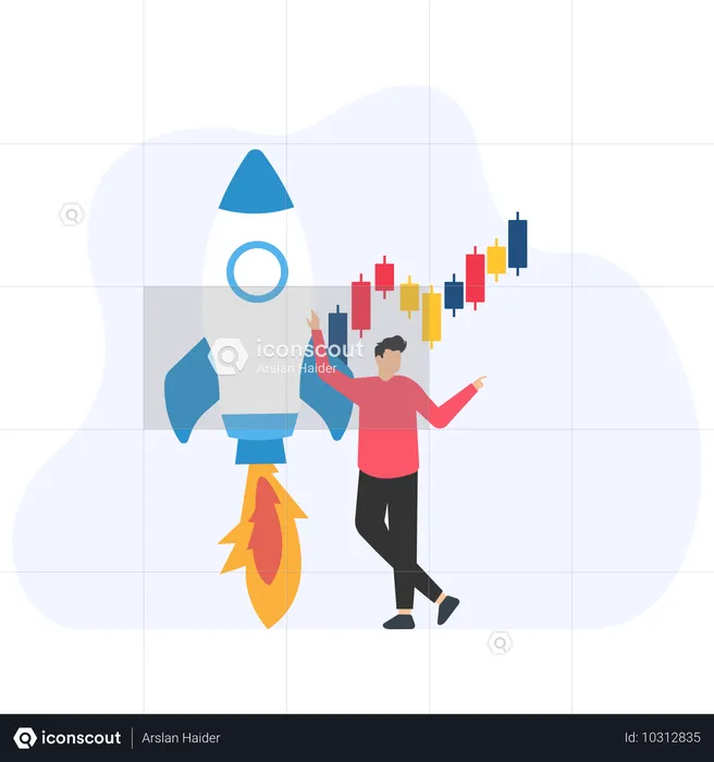 Mann analysiert Projektwachstum  Illustration