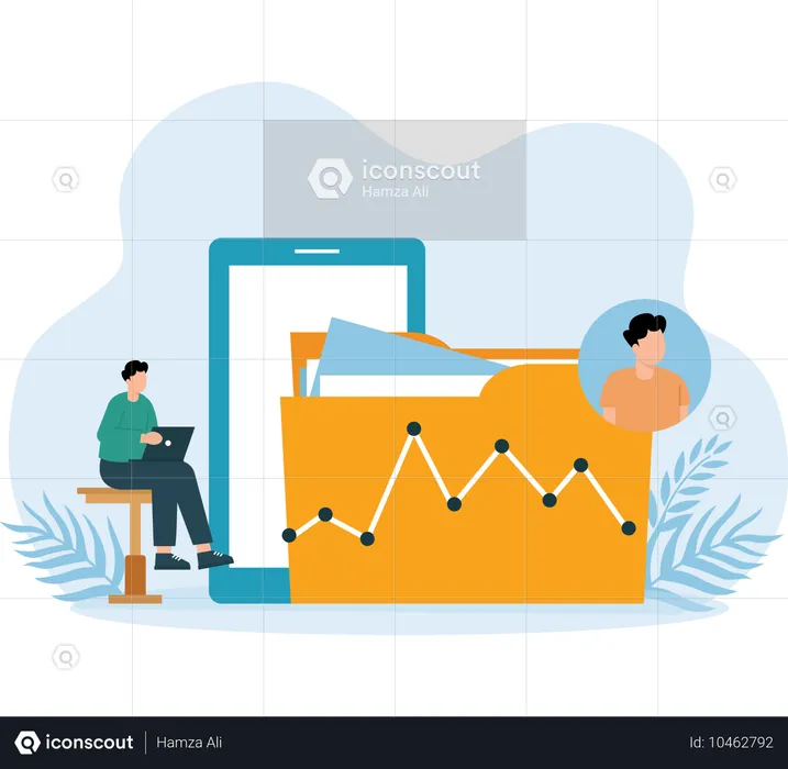 Mann analysiert Dateidaten  Illustration