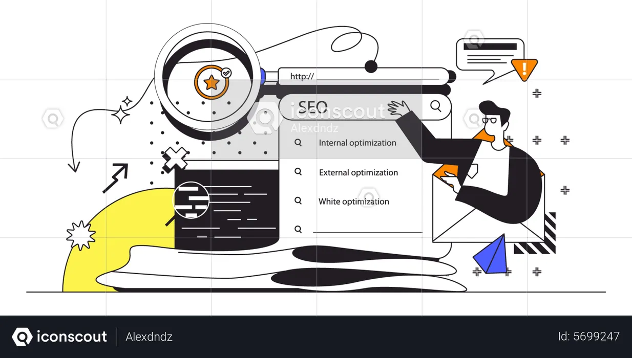 Mann analysiert Daten zur SEO-Optimierung  Illustration