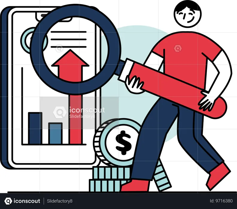 Mann analysiert Aktienmarkt  Illustration