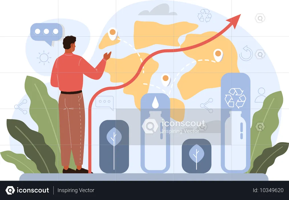 Mann analysiert globale Nahrungsmittelnachhaltigkeit  Illustration