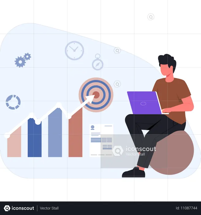 Mann analysiert Marketingwachstum  Illustration