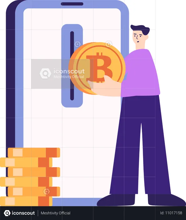 Mann arbeitet am Blockchain-Netzwerk  Illustration