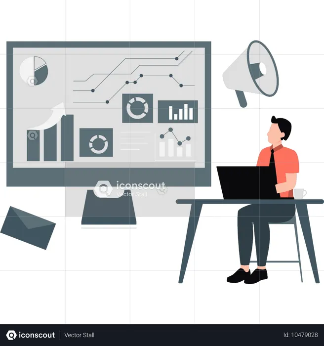 Mann arbeitet an analytischem Diagramm  Illustration