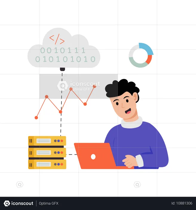 Mann arbeitet an Cloud-Codierung  Illustration